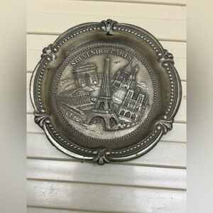 Vintage Paris France Souvenir Tray Silver Plated Eiffel Tower & Arc de Triomphe